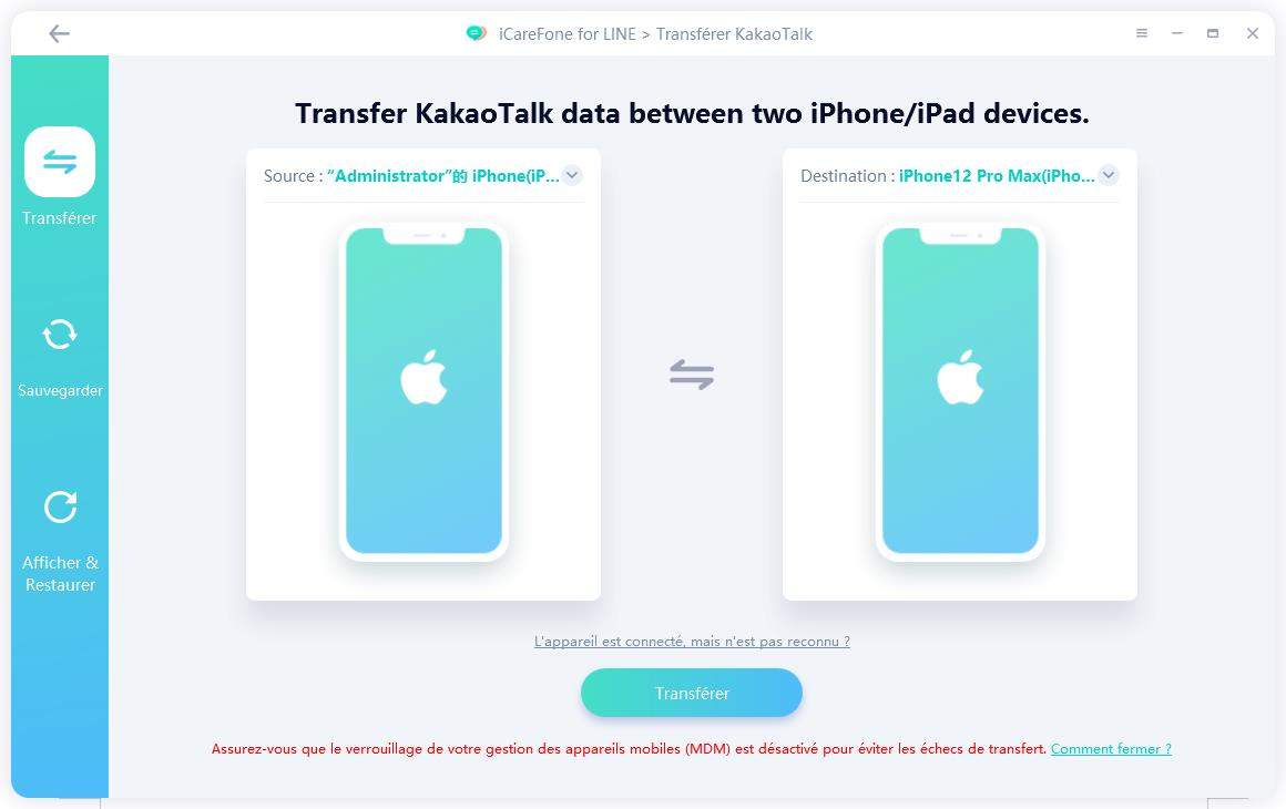 connecter un appareil iPhone à un autre iPhone pour transférer KakaoTalk