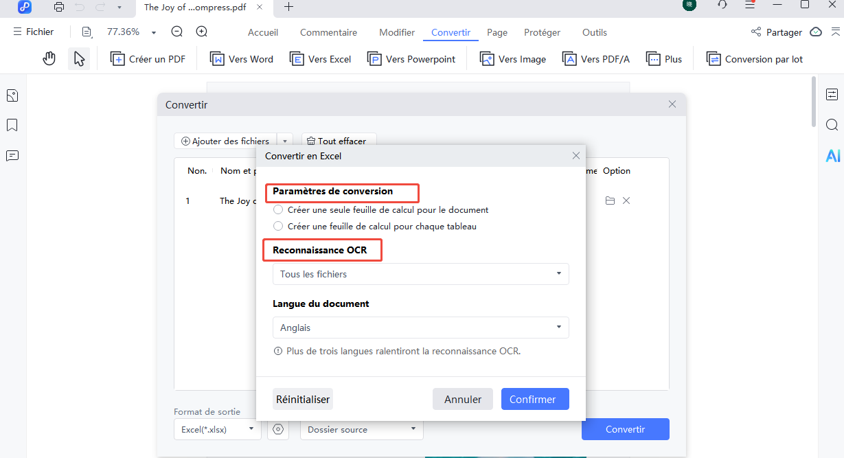 convert to excel settings