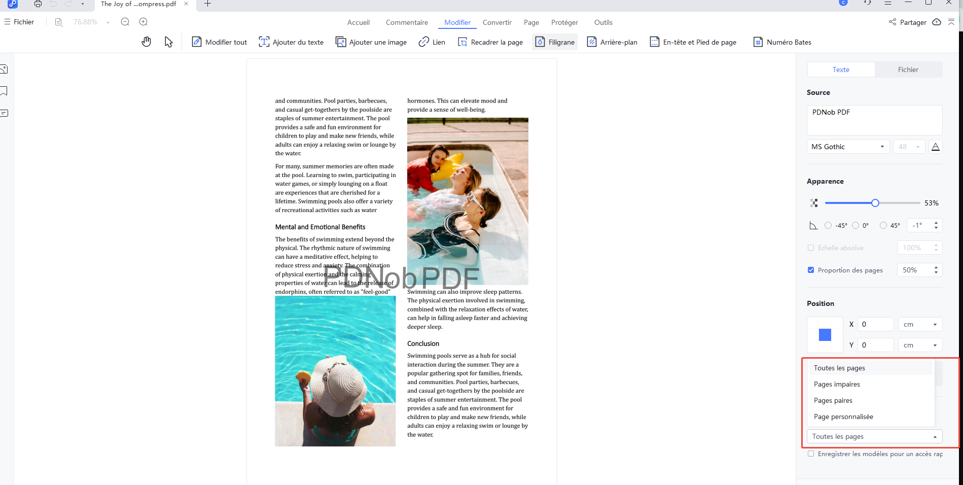 edit watermark page range