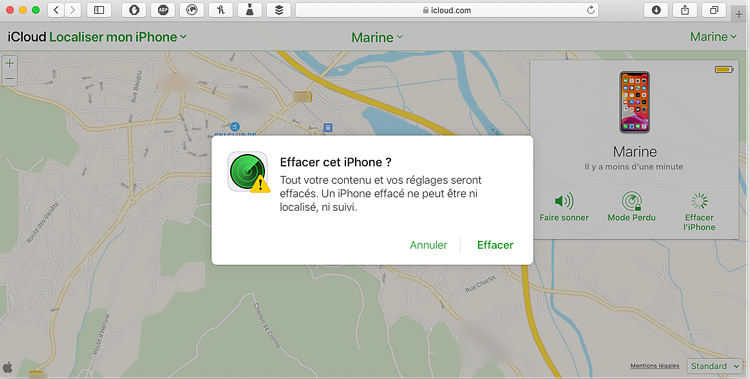 Effacer l’iPhone depuis iCloud.com