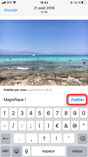 commenter photo partagé icloud