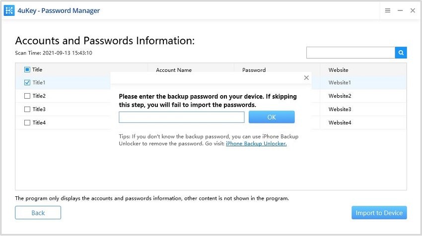 enter backup password