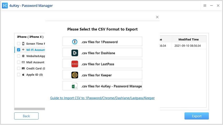 export mot de passe - gestionnaire de mot de passe ios