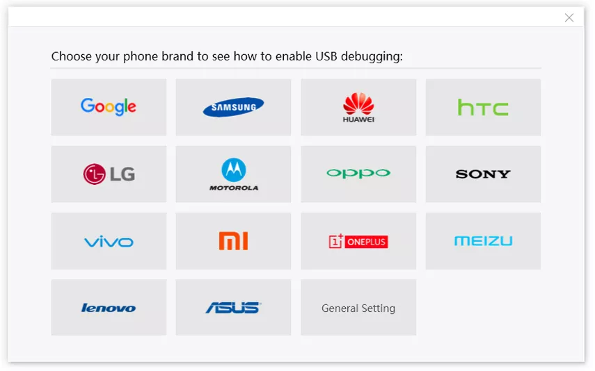 différentes marques de téléphone sur la façon d'activer le débogage usb sur ReiBoot pour Android