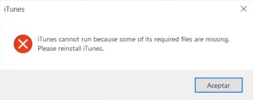 iTunes ne peut pas s’exécuter car certains de ses fichiers requis sont manquants. Veuillez réinstaller iTunes