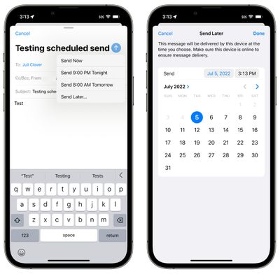 ios 16 programmer un e-mail
