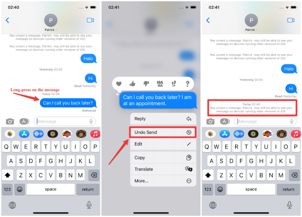 ios 16 annuler des messages texte