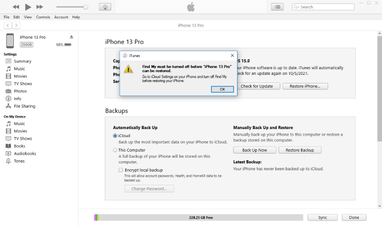 desactiver loceliser mon iphone sur itunes