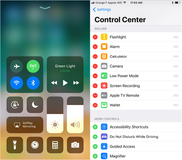 centre de controle ios 11 beta