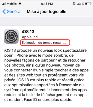 estimation chargement ios 13