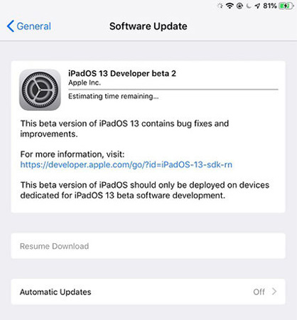 ios 13 reprendre telechargement