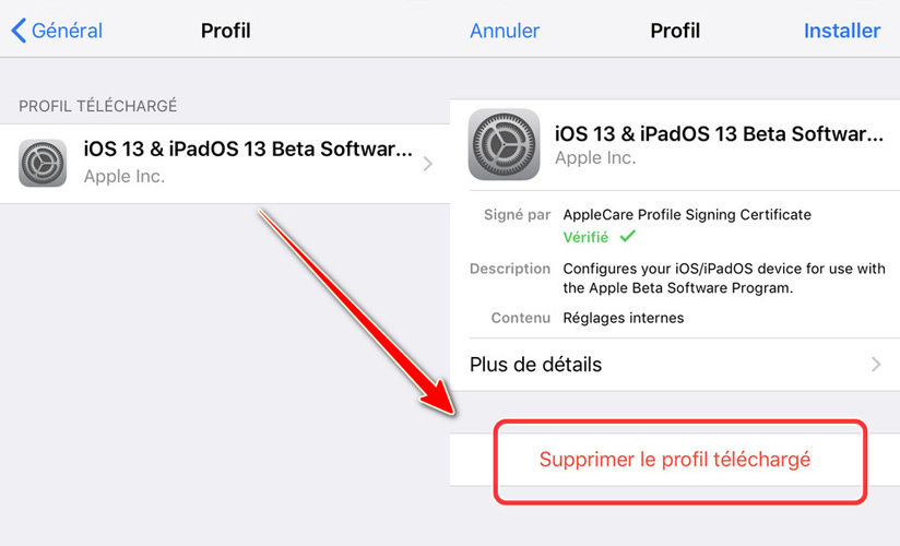 supprimer profil ios