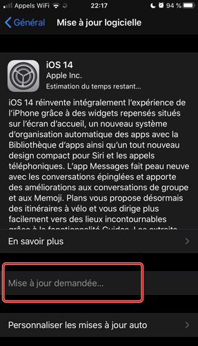 iphone mise a jour demandée