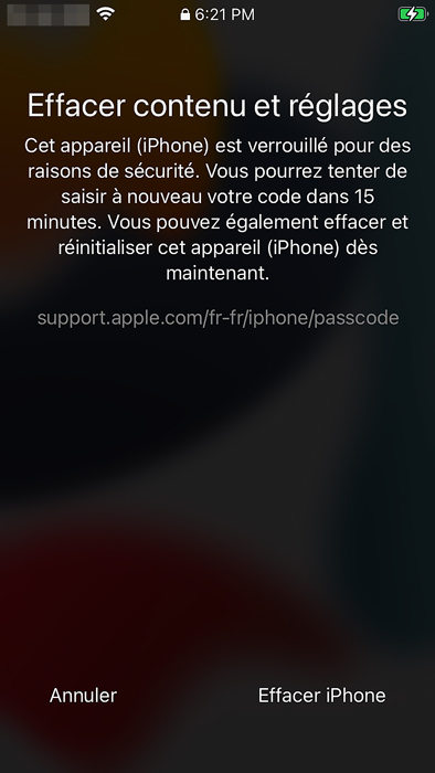 effacer l'iphone en mode verrouillage de sécurité