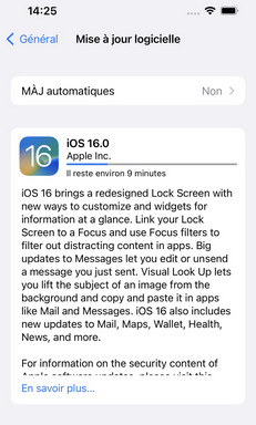 maj ios 16 ne se termine pas