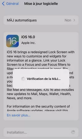 iPhone bloqué sur vérification de la MAJ iOS 16