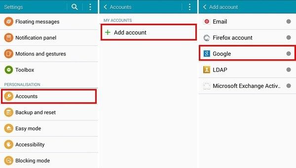 ajouter compte google sur android