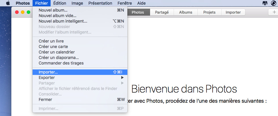importer dans photos mac