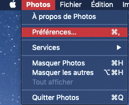 preferences de photos sur mac