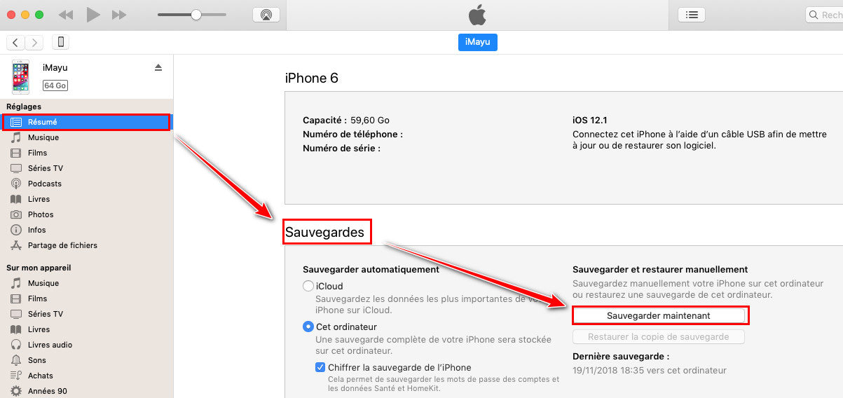 sauvegarde iphone sur mac