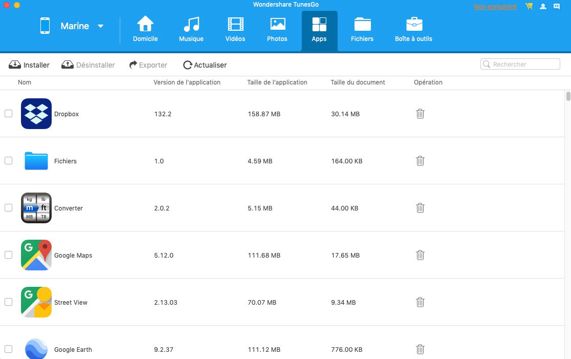 tunesgo ajout suppression applications