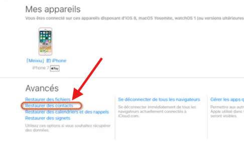 tap the restore contacts