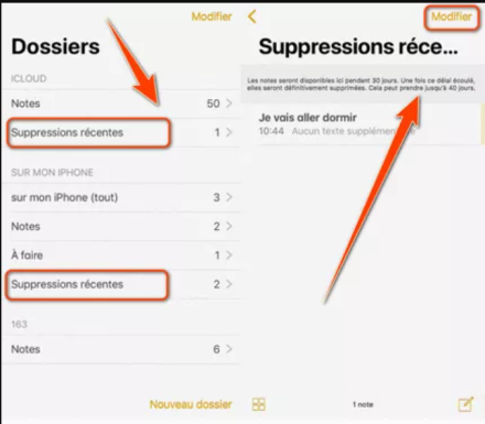 open notes and go for the recently deleted folder