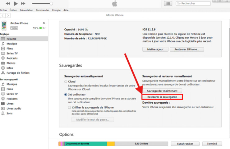 click on the restore backup button