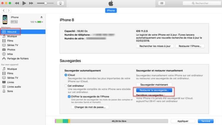 restore backup itunes