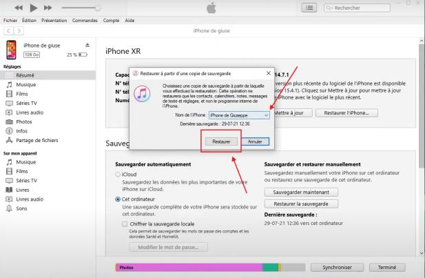 click on the backup to restore