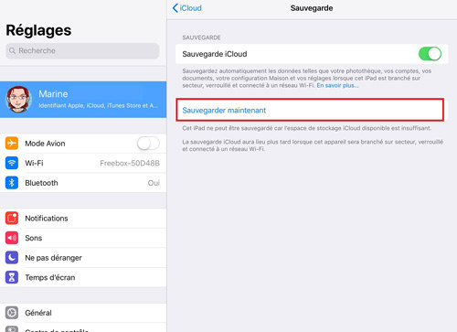 sauvegarde ipad icloud