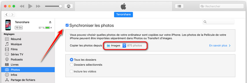 synchroniser photos itunes