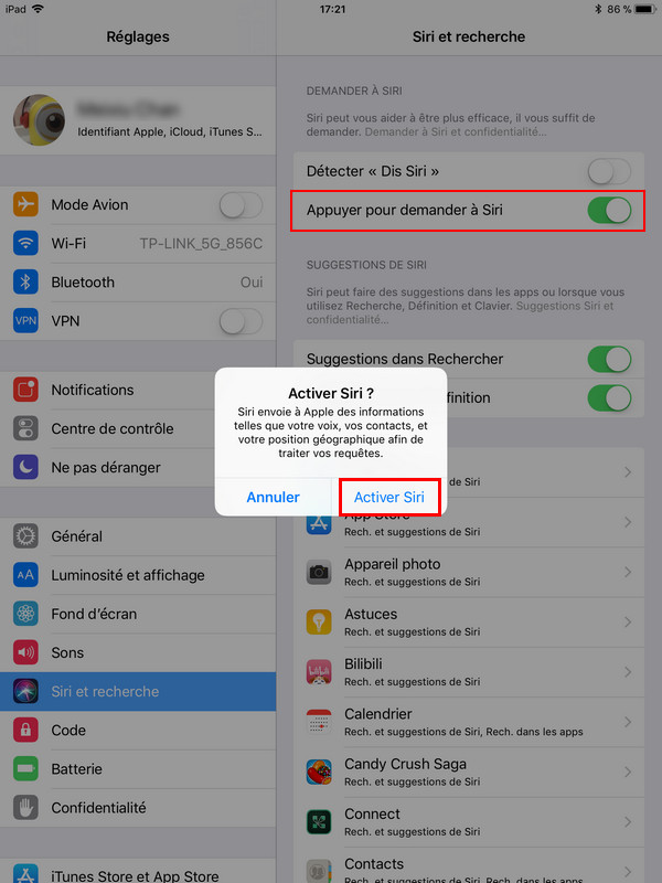 activer siri