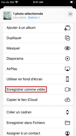 enregistrer live photo en vidéo