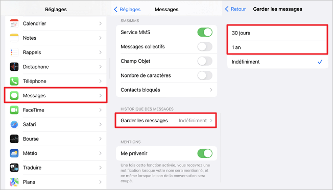 Supprimer automatiquement l'historique des messages iPhone