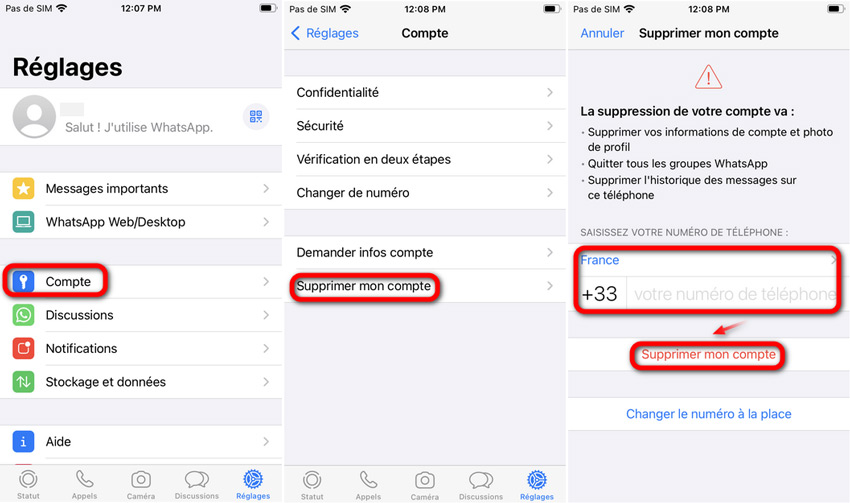 supprimer son compte whatsapp