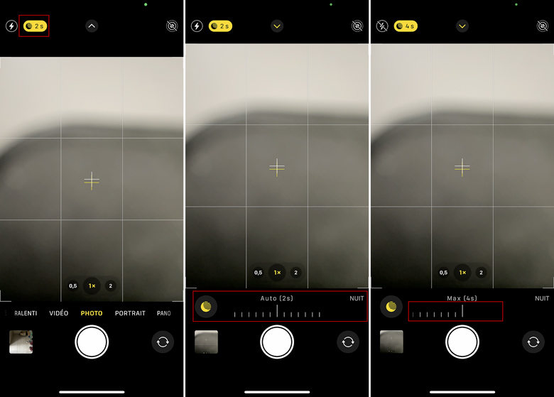 Réglage de l’exposition du mode Nuit sur iPhonec
