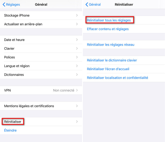 Réinitialiser les réglages de l'appareil pour réparer l'appli météo