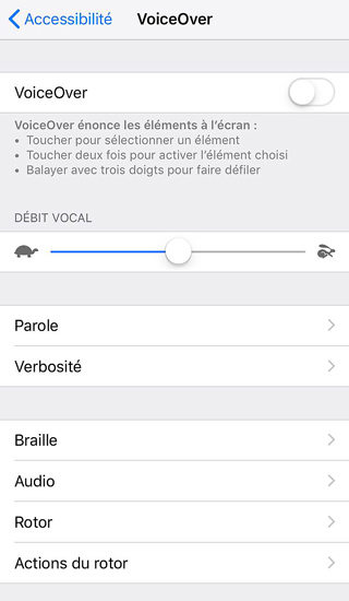 désactiver la voix off sur iphone