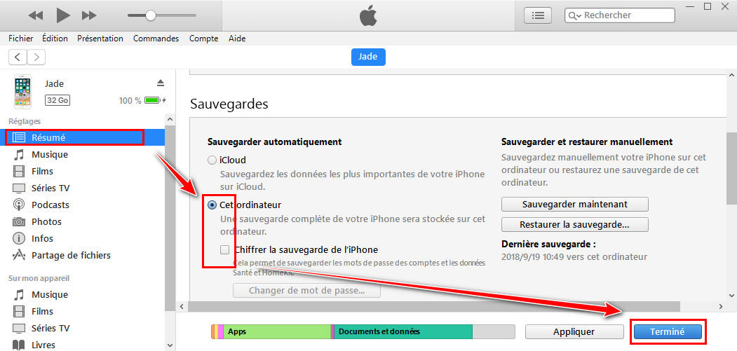comment sauvegarder sur itunes