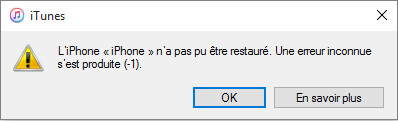 erreur 1 itunes iphone