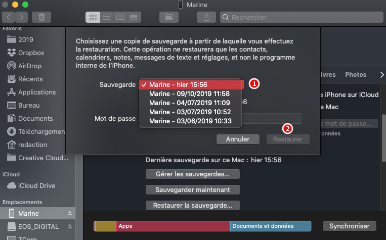 restaurer sauvegarde iphone sur mac
