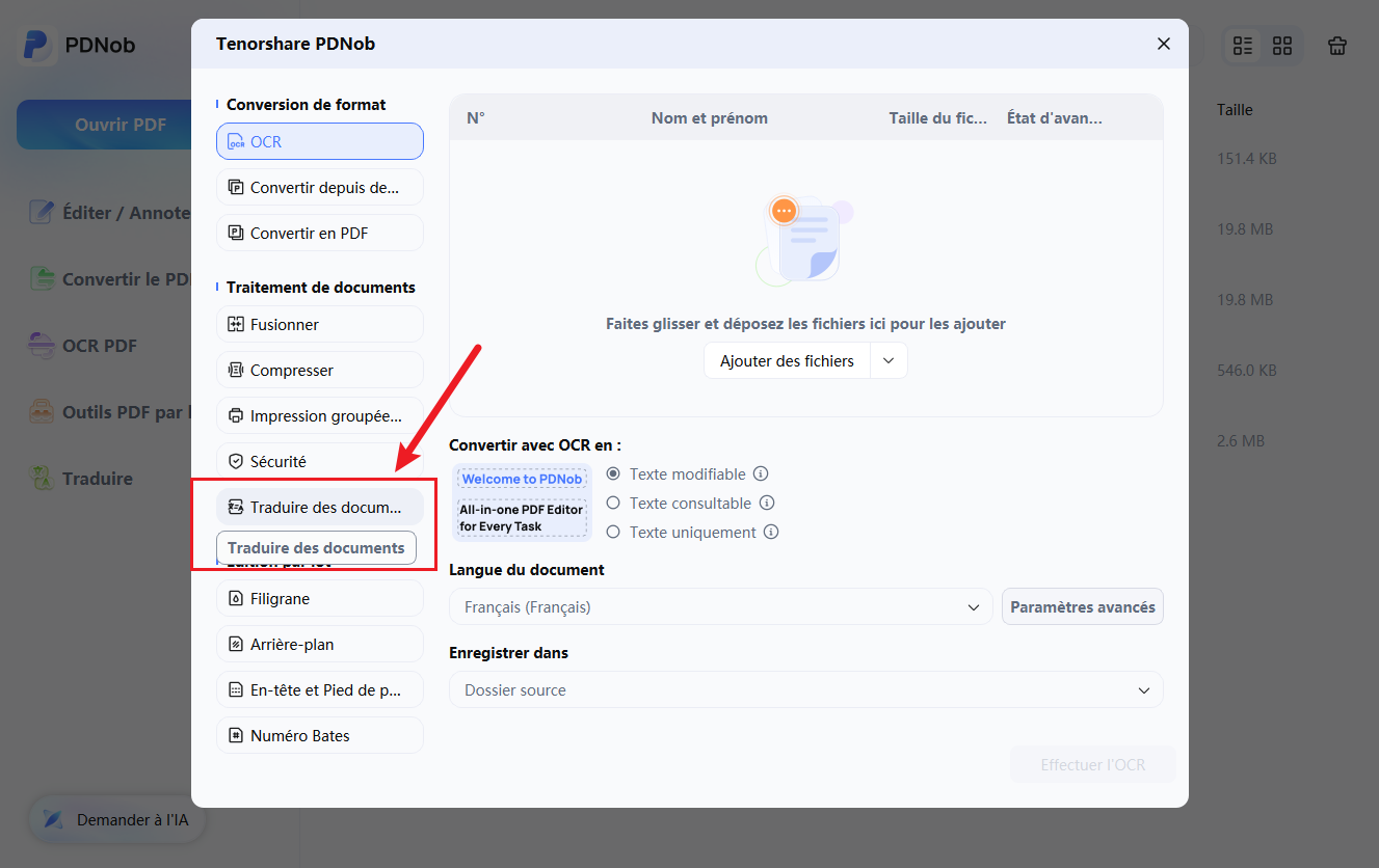 paramètres de traduction complète du document