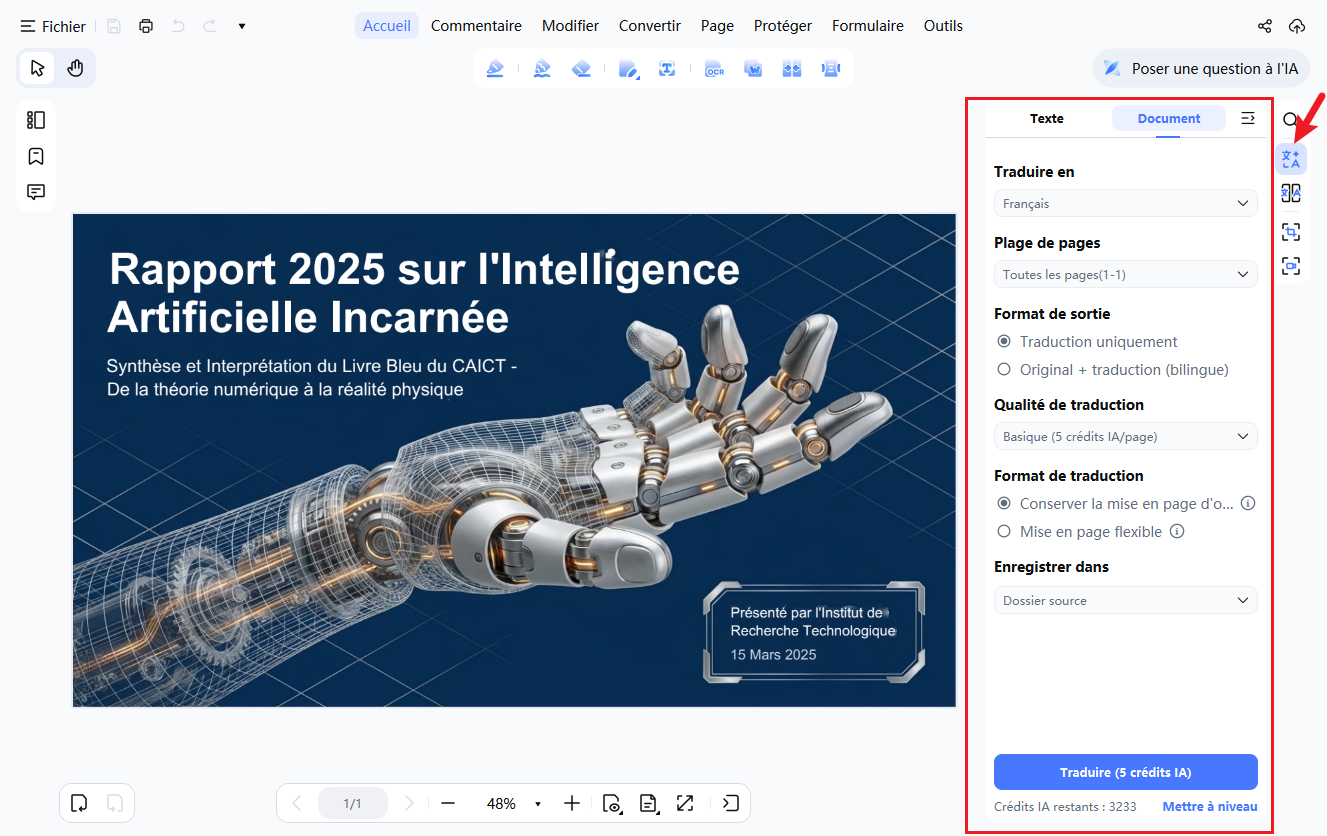 configurer les paramètres de traduction PDF