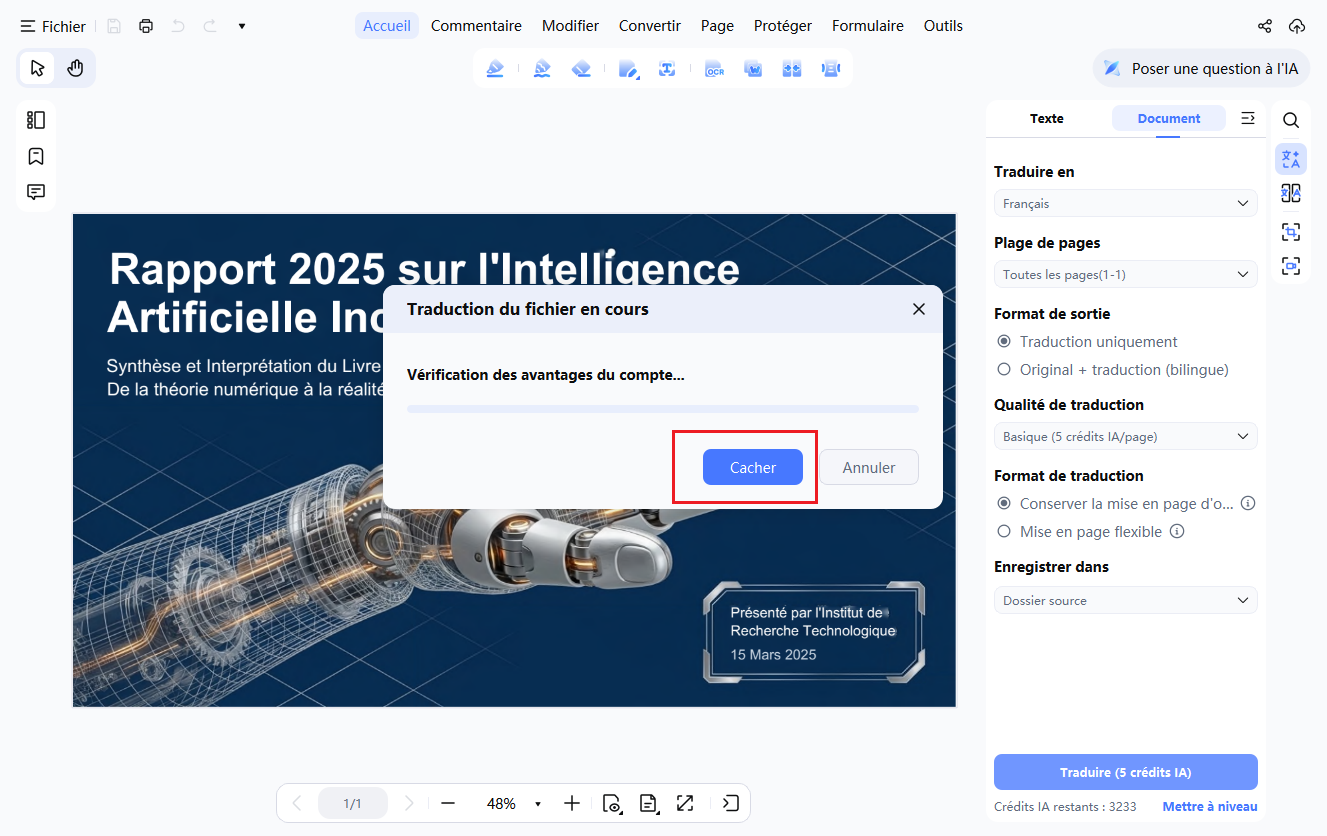 progression de la traduction PDF