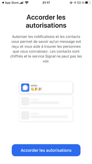 accorder les autorisations pour signal