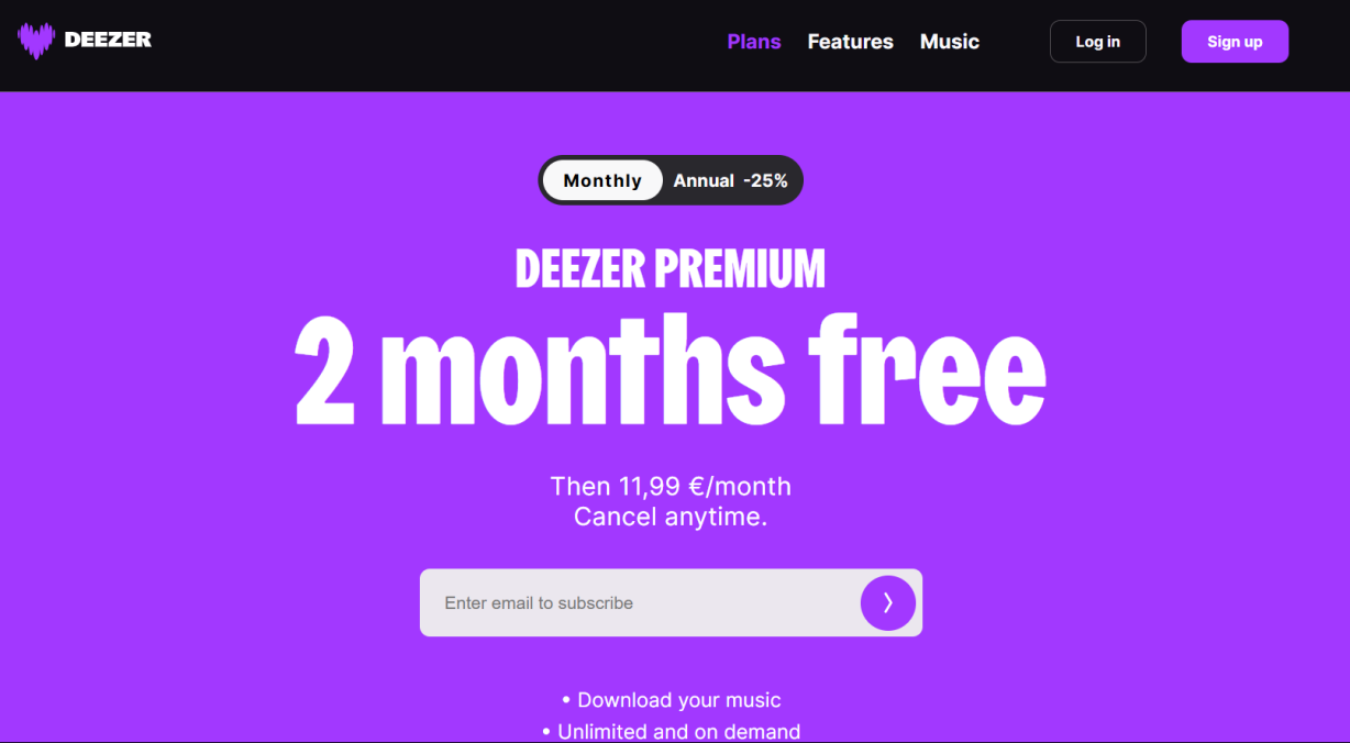 選擇您的 Deezer 訂閱