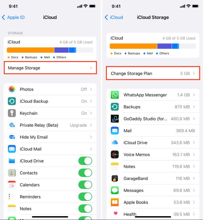 Gérer le stockage icloud