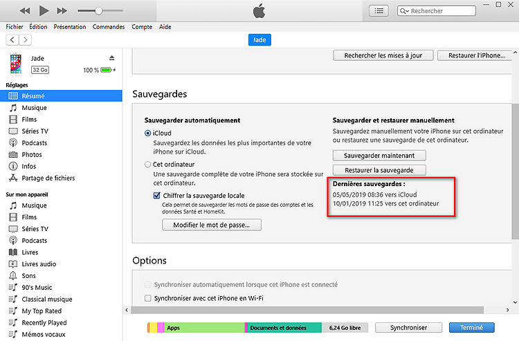 sauvegarde itunes