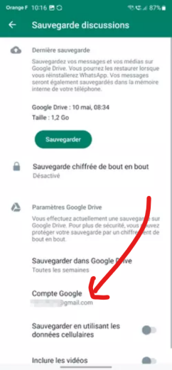 confirm the email connected to the backup